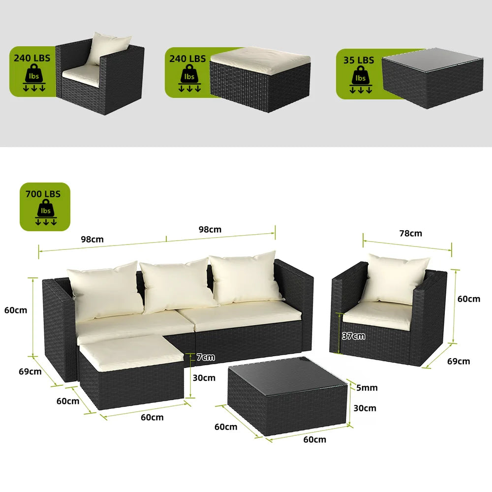 bigzzia 4pcs Patio Rattan furniture Rattan Garden Furniture Set sofa Weaving Wicker includes Armchair Double seat Sofa and table