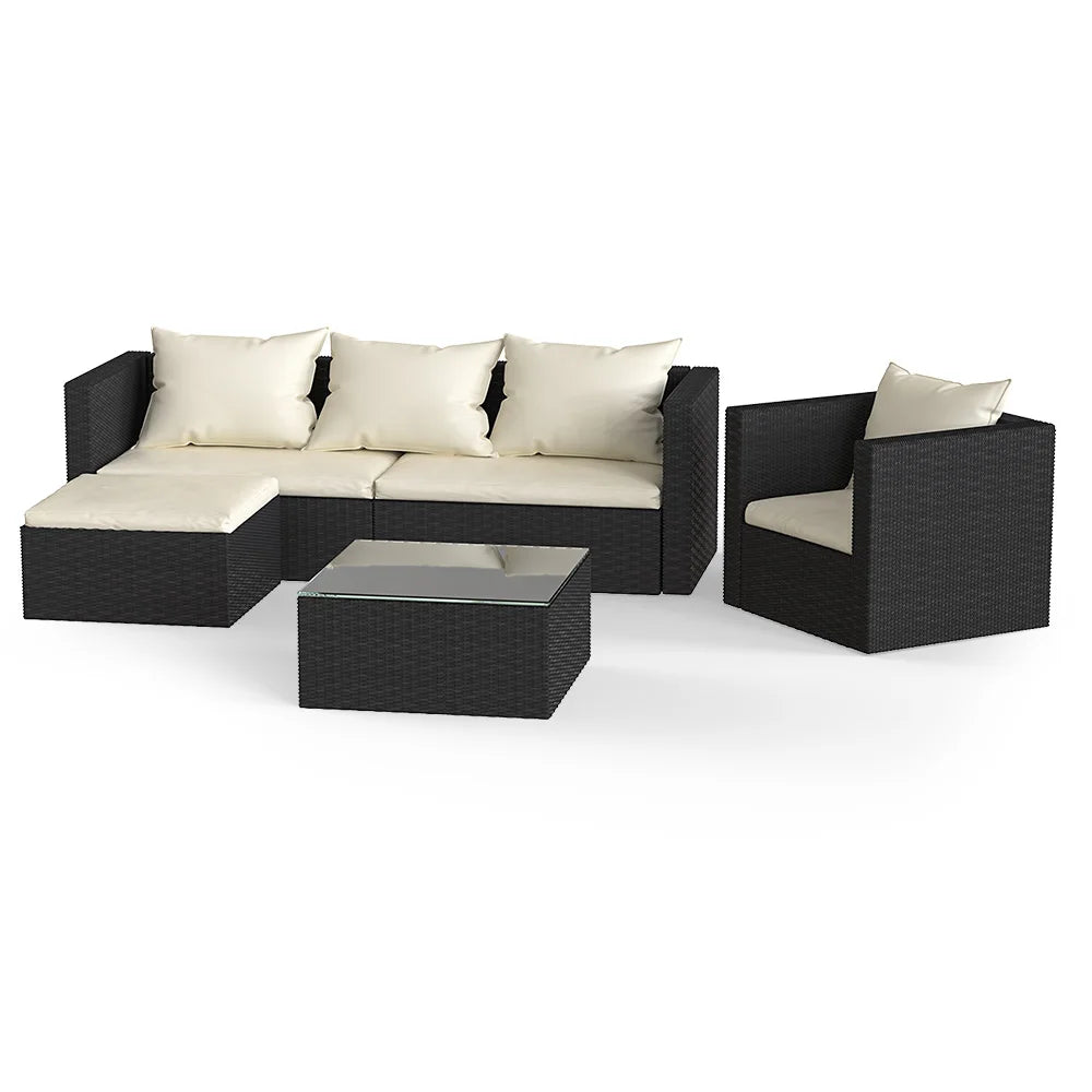 bigzzia 4pcs Patio Rattan furniture Rattan Garden Furniture Set sofa Weaving Wicker includes Armchair Double seat Sofa and table