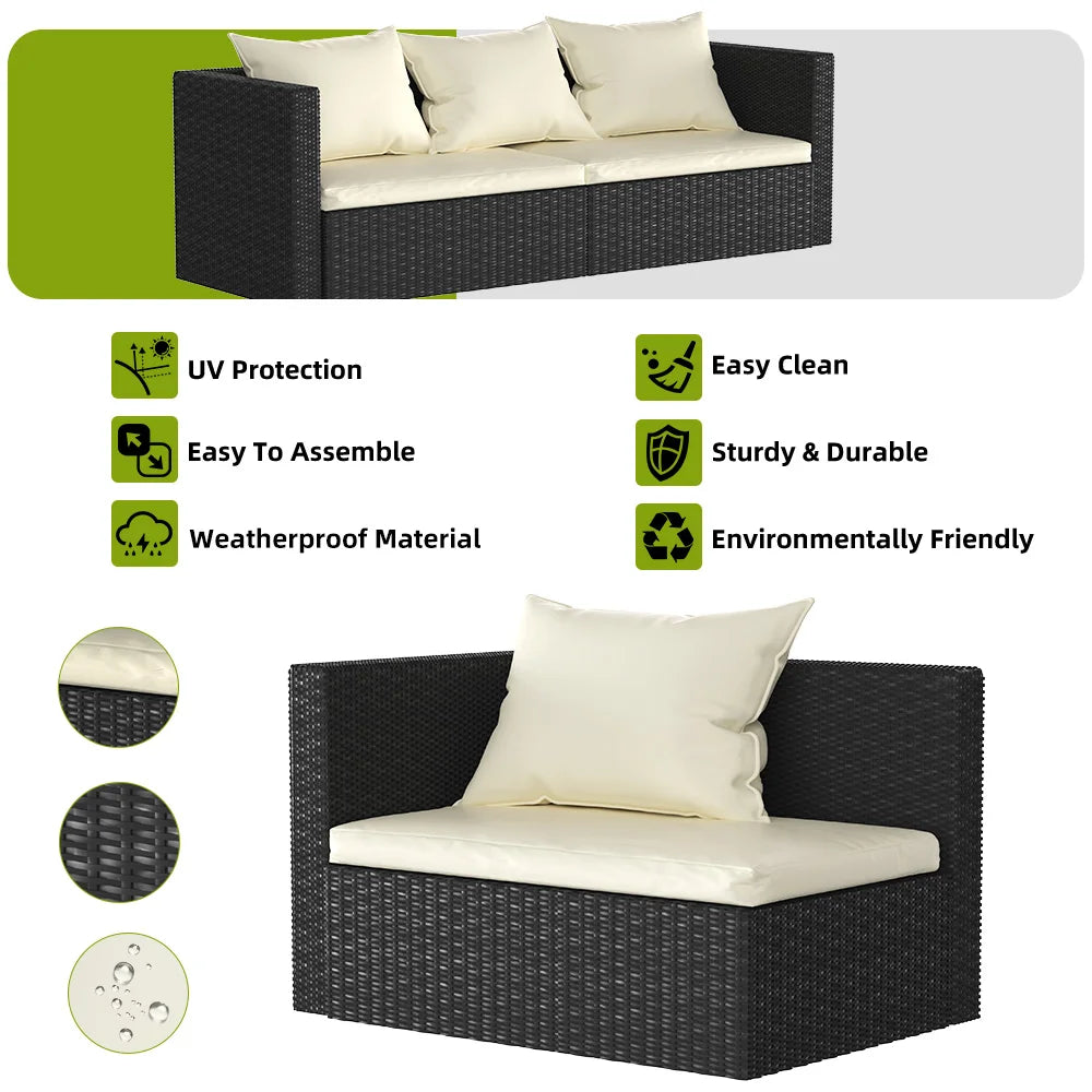 bigzzia 4pcs Patio Rattan furniture Rattan Garden Furniture Set sofa Weaving Wicker includes Armchair Double seat Sofa and table