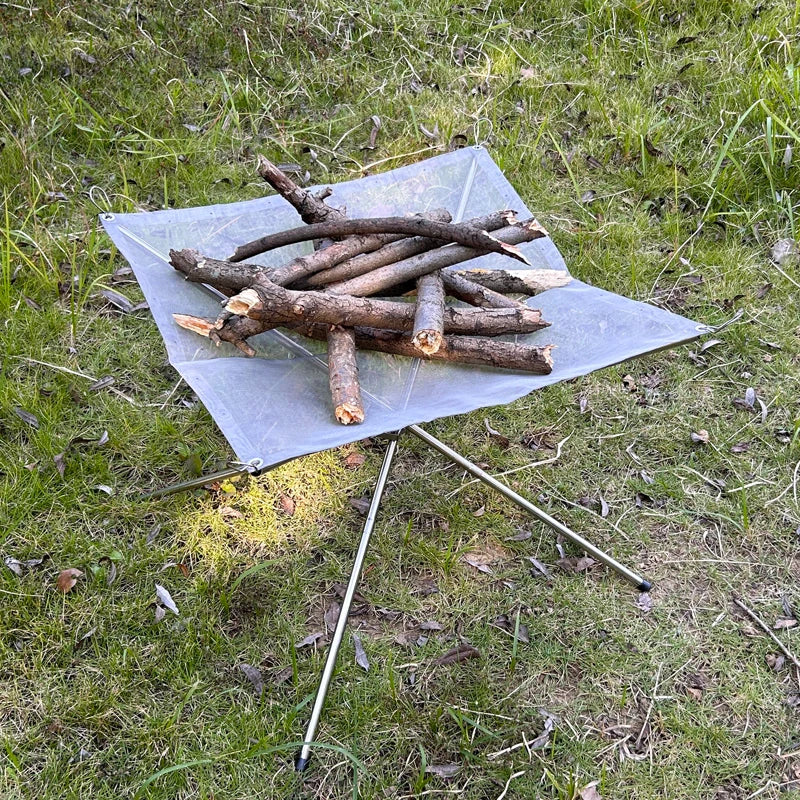 Lighten up Fire Pit Burning Rack Camping Stainless Steel Mesh Fireplace Foldable Stove BBQ Grill Patio With Replace Grilled Net