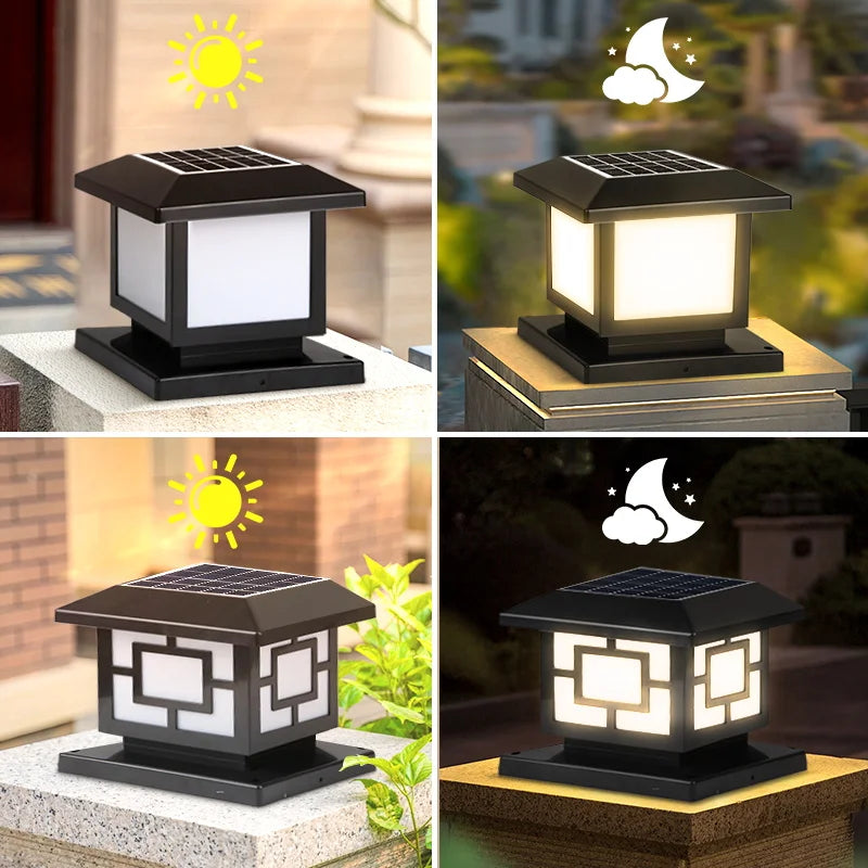 Outdoors LED Solar Lights Waterproof Solar Column Light Classical style Timed with Remote Control LED Light for Garden Patio