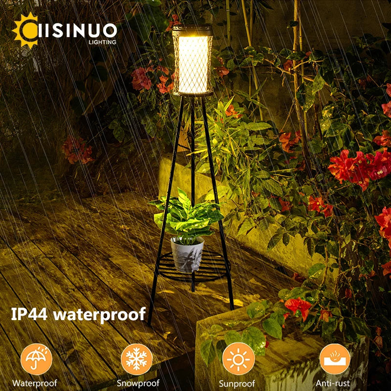 Solar Floor Lights Outdoor with Plant Stands Waterproof Street Lamps Metal Tripod Deck Landscape Lighting for Patio Porch Garden
