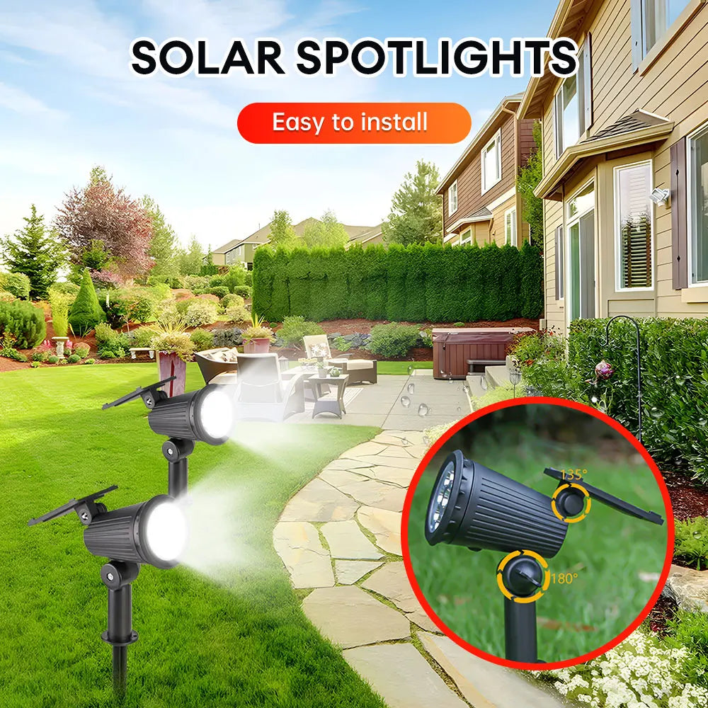 Outdoor Solar Spotlight 9LEDs Brightness Adjustable Spot Lights IP65 Waterproof Solar Spotlight for Garden Patios Porches