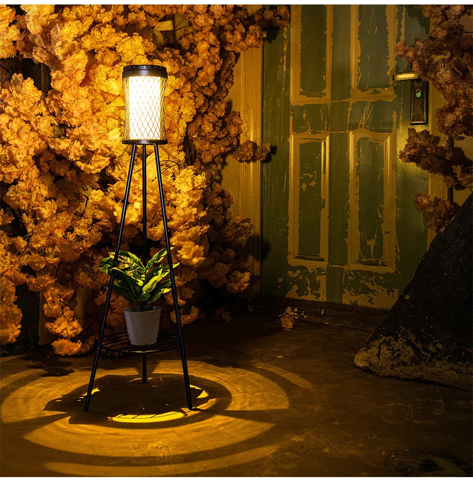 Solar Floor Lights Outdoor with Plant Stands Waterproof Street Lamps Metal Tripod Deck Landscape Lighting for Patio Porch Garden