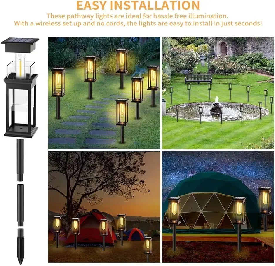Solar LED Walkway Lights Outdoor Waterproof Durable Tungsten Warm Light Garden Patio Driveway Sidewalk Splice Decorative Lights