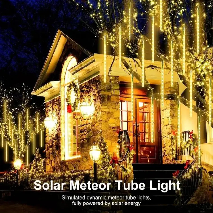 1pc Solar 30cm Meteor Rain String Lights Meteor Shower 8 Tubes 192LEDs,Waterproof Falling Raindrop Fairy Lights
