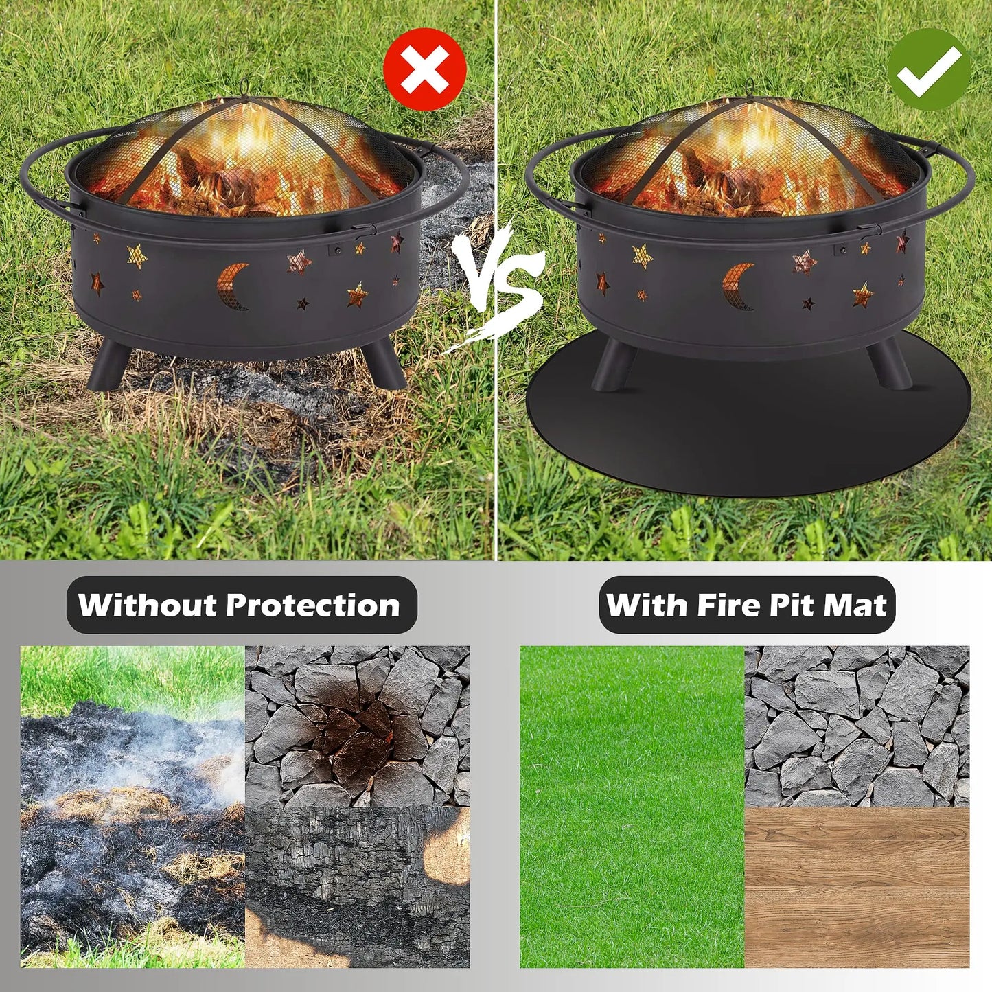 39in Fire Pit Mat for Ranger 3-Layer Fireproof Round Under Grill Mat