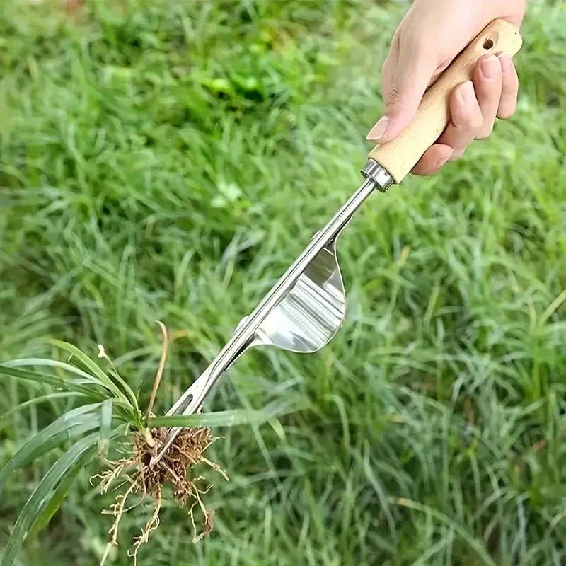 Stainless Steel Wood Handle Garden Weeder Hand Weeding Removal Cutter Puller Tools Multifunction Weeder Transplant Garden Tools