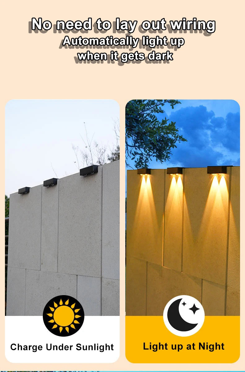 1/2/4/6 Pcs Outdoor Solar Wall Light Waterproof Fence Lamp Ultra Strong Spotlight Illumination for Garden Fence or Exterior Wall