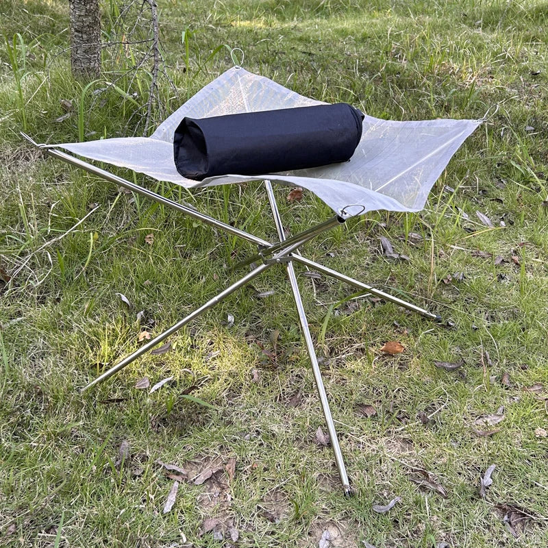 Lighten up Fire Pit Burning Rack Camping Stainless Steel Mesh Fireplace Foldable Stove BBQ Grill Patio With Replace Grilled Net