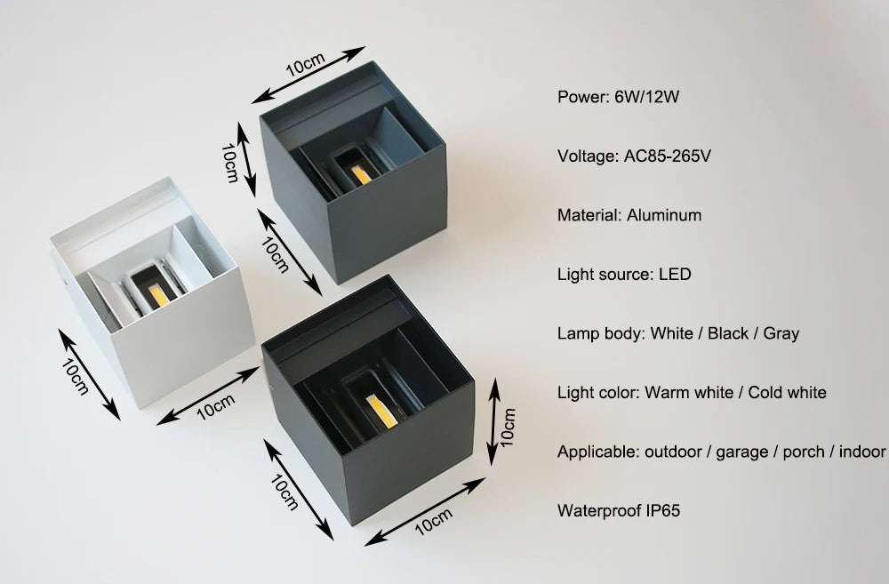 Outdoor Waterproof Wall Lamp Modern Square Aluminum Black White Gray Wall Lighting Porch Courtyard Lamp Exterior Wall Fixture