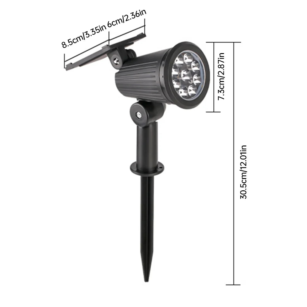 Outdoor Solar Spotlight 9LEDs Brightness Adjustable Spot Lights IP65 Waterproof Solar Spotlight for Garden Patios Porches