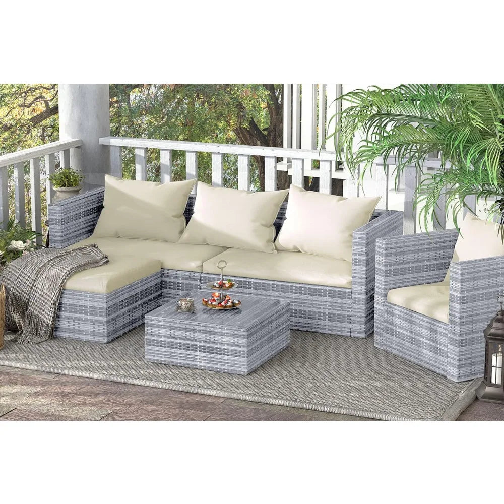 Rattan Garden Furniture Set, 4 piece Patio Rattan furniture sofa Weaving Wicker