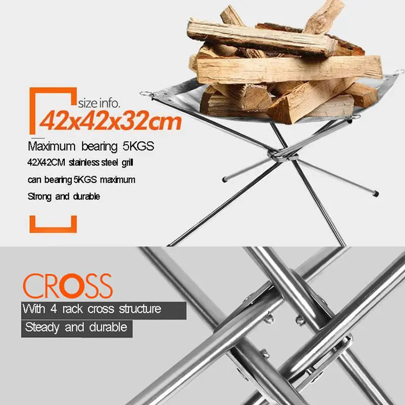 Lighten up Fire Pit Burning Rack Camping Stainless Steel Mesh Fireplace Foldable Stove BBQ Grill Patio With Replace Grilled Net