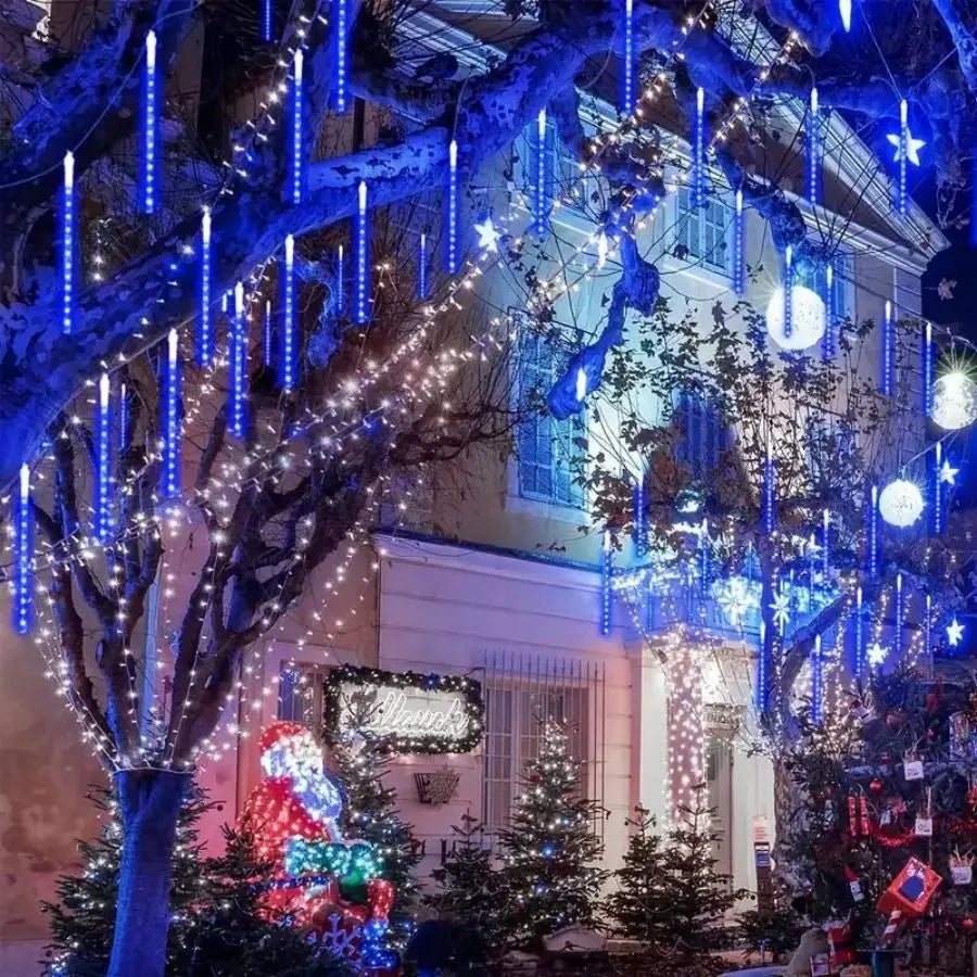 1pc Solar 30cm Meteor Rain String Lights Meteor Shower 8 Tubes 192LEDs,Waterproof Falling Raindrop Fairy Lights