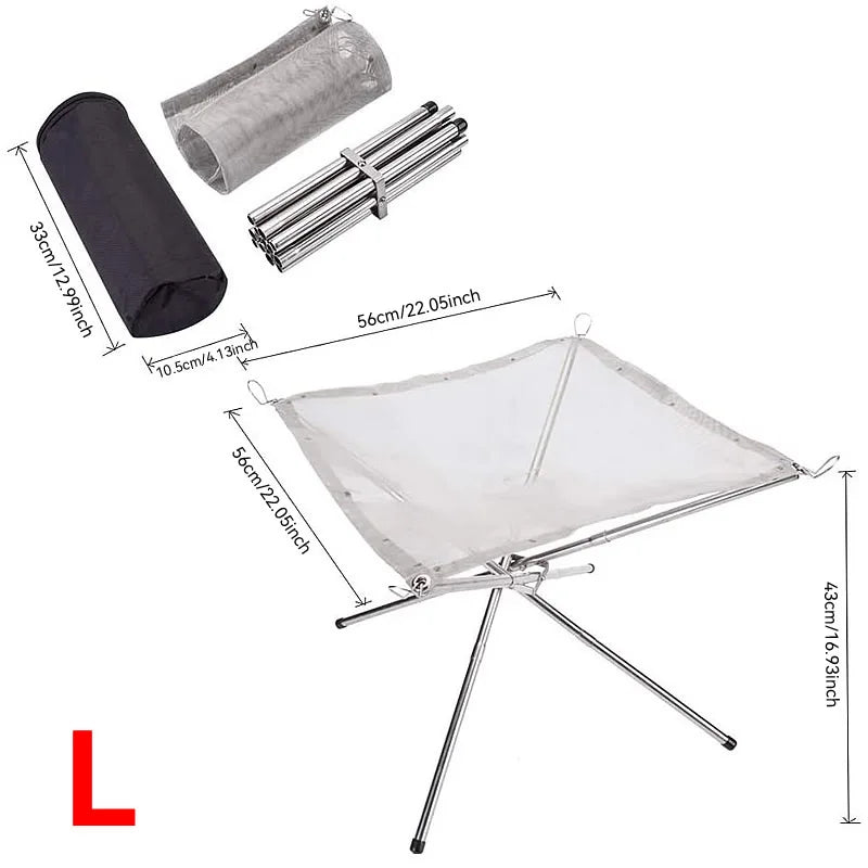 Lighten up Fire Pit Burning Rack Camping Stainless Steel Mesh Fireplace Foldable Stove BBQ Grill Patio With Replace Grilled Net
