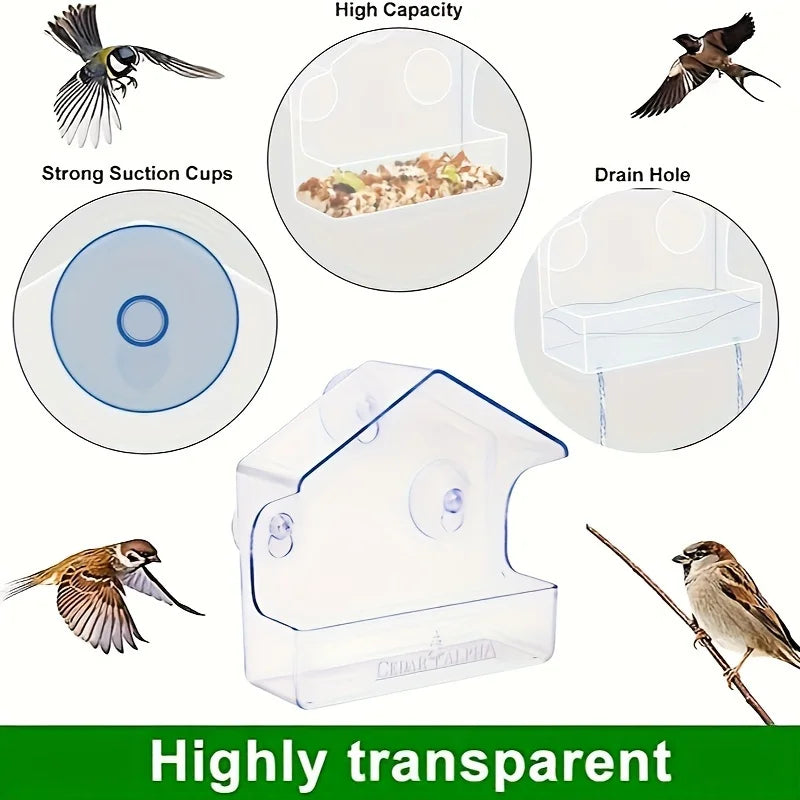 1pc Window Bird Feeder For Outside, Transparent Plastic Window Bird Feeders With Strong Suction Cups, Transparent Birds Food