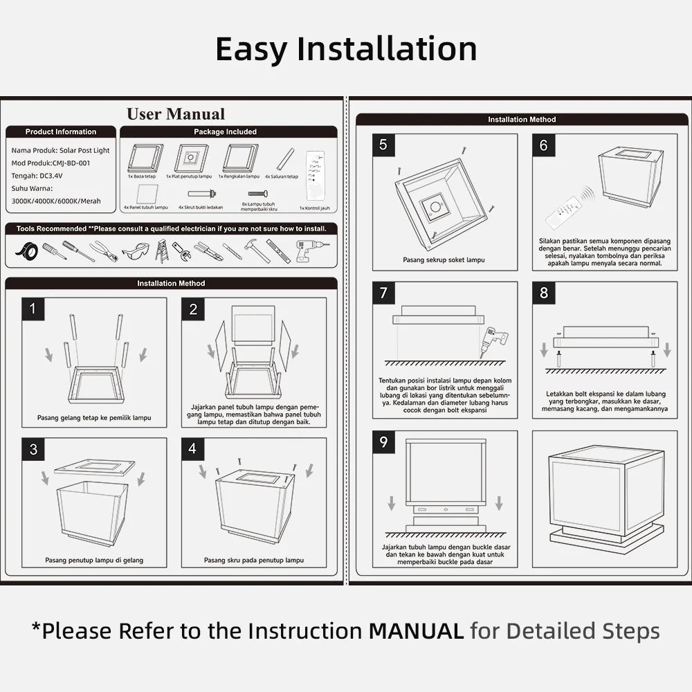 Outdoors LED Solar Lights Waterproof Solar Column Light Classical style Timed with Remote Control LED Light for Garden Patio