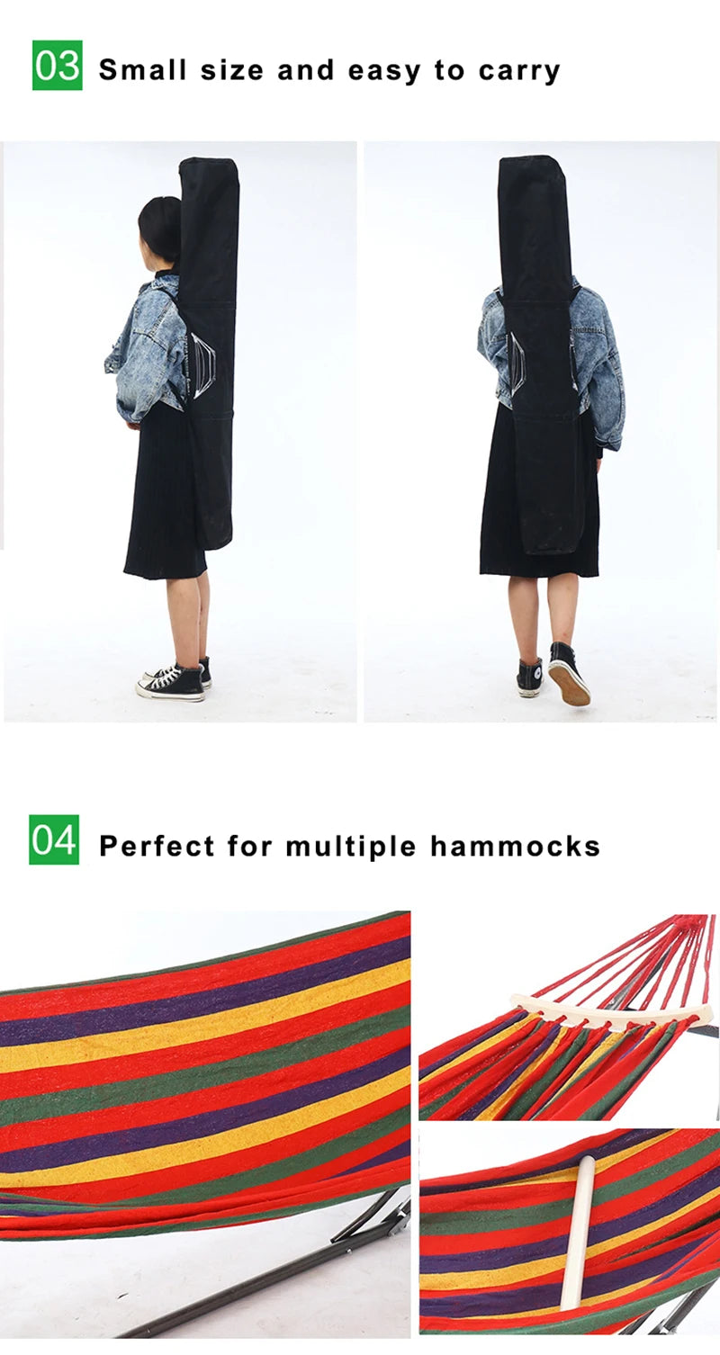 2-in-1 Hammock Hanging Chair fold Camping Thicken Swinging Chair Outdoor Hanging Bed Canvas Rocking Chair with Hammock Stand