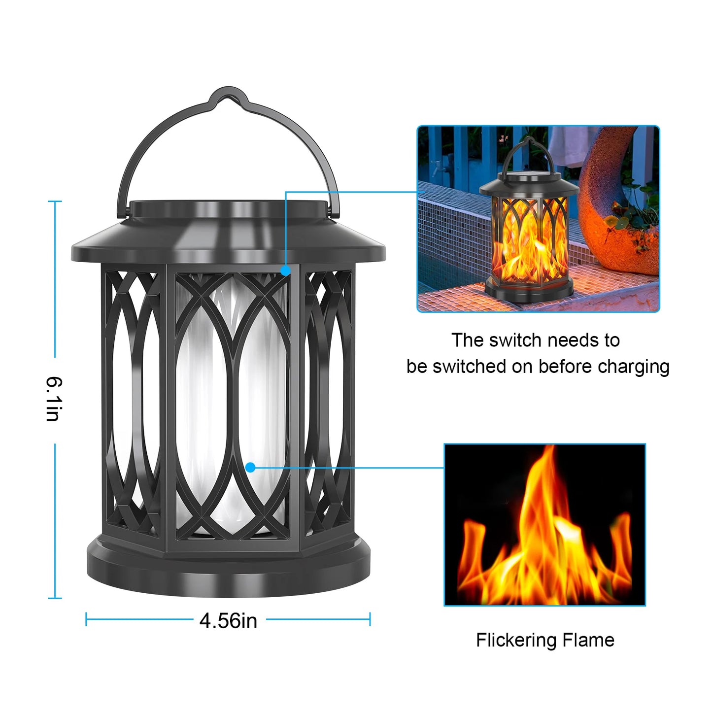 Solar Lantern Outdoor Lights Flickering Flame  Lights Hanging Solar Powered Lights For Garden Patio Deck Yard Pathway