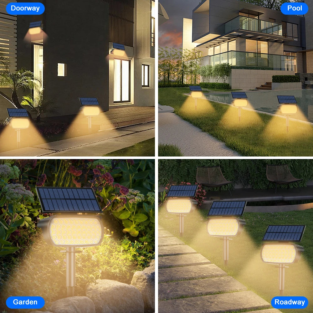 72 LED Solar Spotlights Outdoor Landscape Waterproof 108/136 LEDS Solar Powered Wall Light Auto On/Off for Yard Garden Pathway