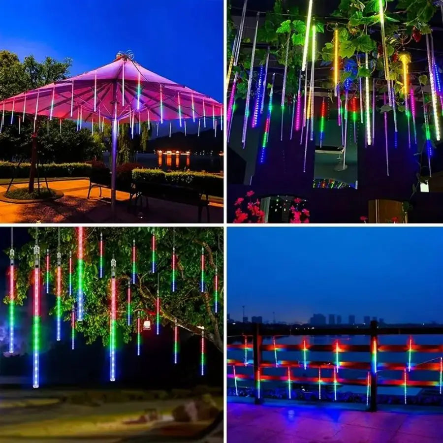 1pc Solar 30cm Meteor Rain String Lights Meteor Shower 8 Tubes 192LEDs,Waterproof Falling Raindrop Fairy Lights