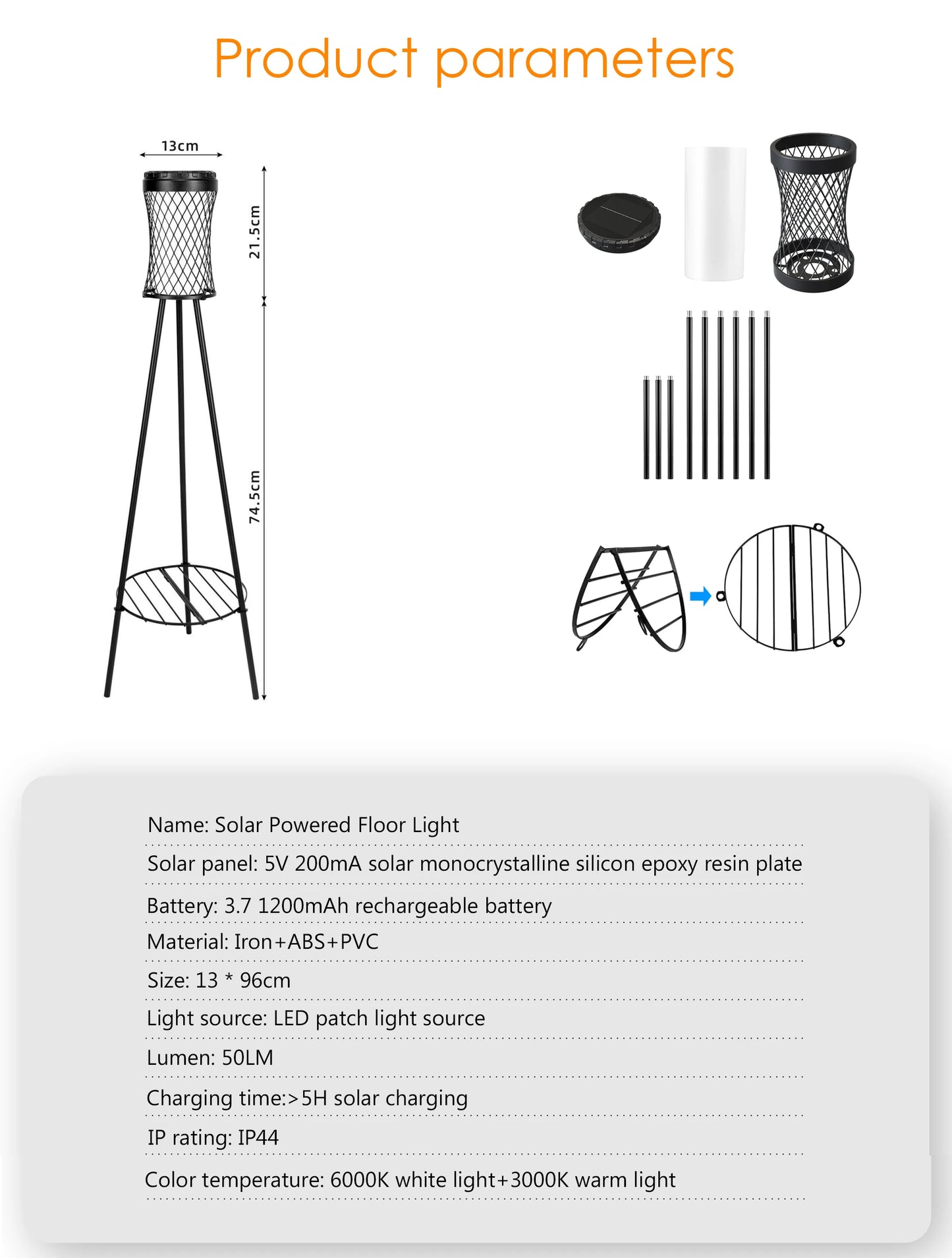 Solar Floor Lights Outdoor with Plant Stands Waterproof Street Lamps Metal Tripod Deck Landscape Lighting for Patio Porch Garden