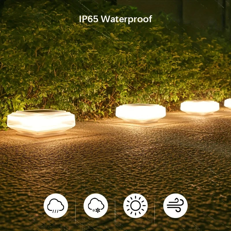 30LED Solar Outdoor Light, LED Fence Deck Column Cap Lamp Landscape Lighting for Camping Patio Posts Flat Surface Garden Decor