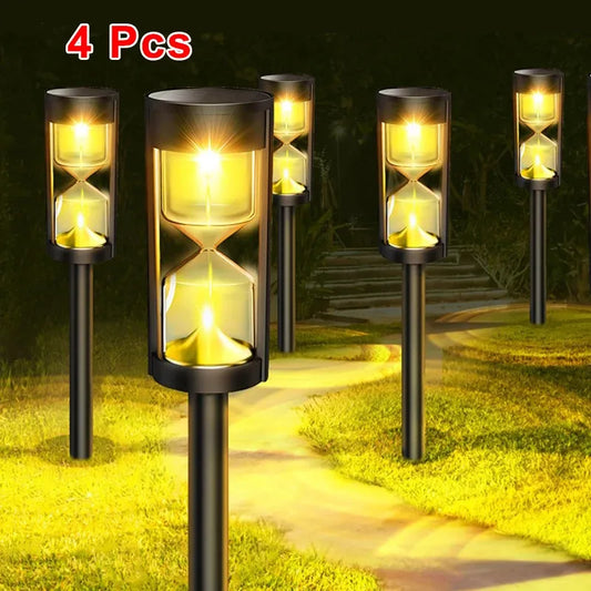 4 Pcs Solar Hourglass Lawn Lamp IP65 Waterproof Garden Light Flashing LED