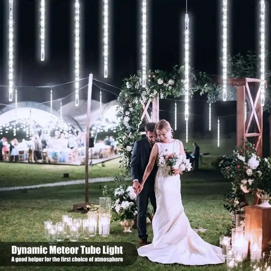 1pc Solar 30cm Meteor Rain String Lights Meteor Shower 8 Tubes 192LEDs,Waterproof Falling Raindrop Fairy Lights