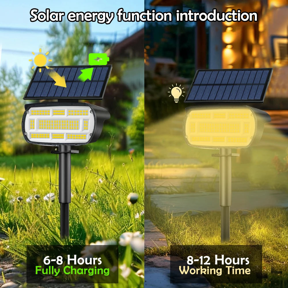 72 LED Solar Spotlights Outdoor Landscape Waterproof 108/136 LEDS Solar Powered Wall Light Auto On/Off for Yard Garden Pathway