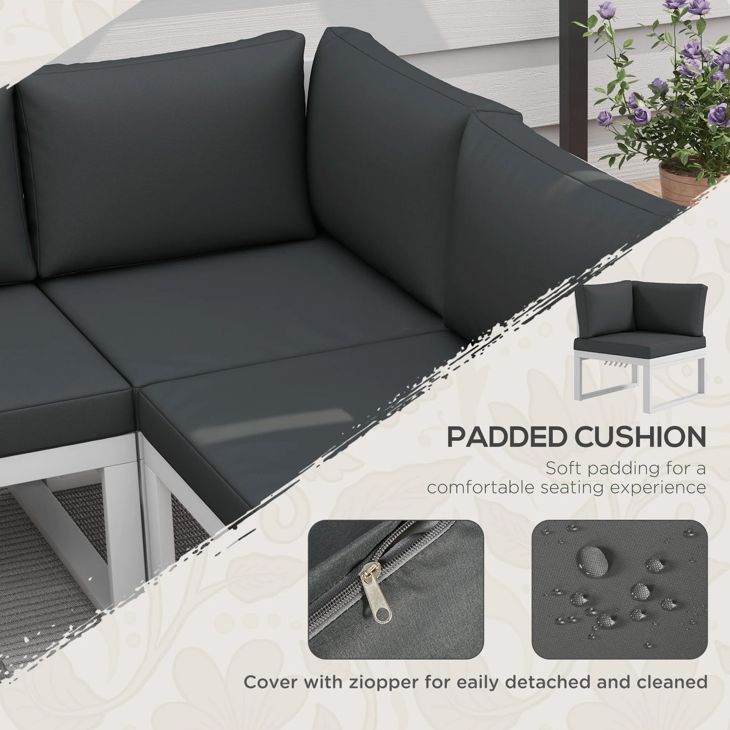 Outsunny 4 Pieces Patio Garden Set with 5-Level Recline Corner Sofa, Outdoor Garden Lounge Sectional Conversation Sofa Set