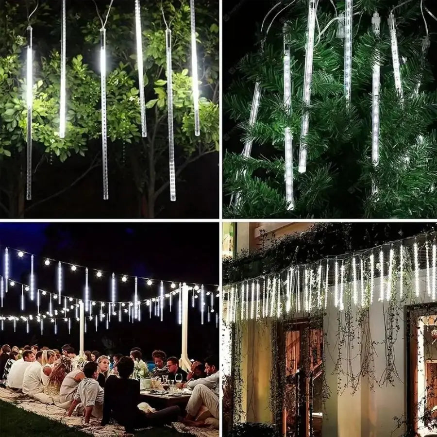 1pc Solar 30cm Meteor Rain String Lights Meteor Shower 8 Tubes 192LEDs,Waterproof Falling Raindrop Fairy Lights