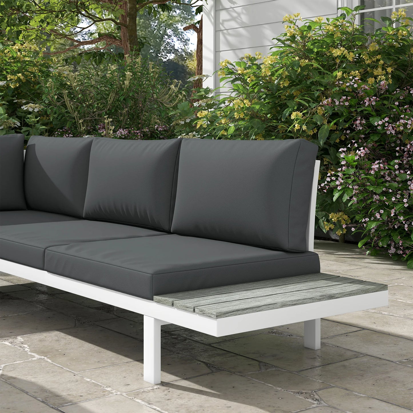 Outsunny 4 Pieces Patio Garden Set with 5-Level Recline Corner Sofa, Outdoor Garden Lounge Sectional Conversation Sofa Set