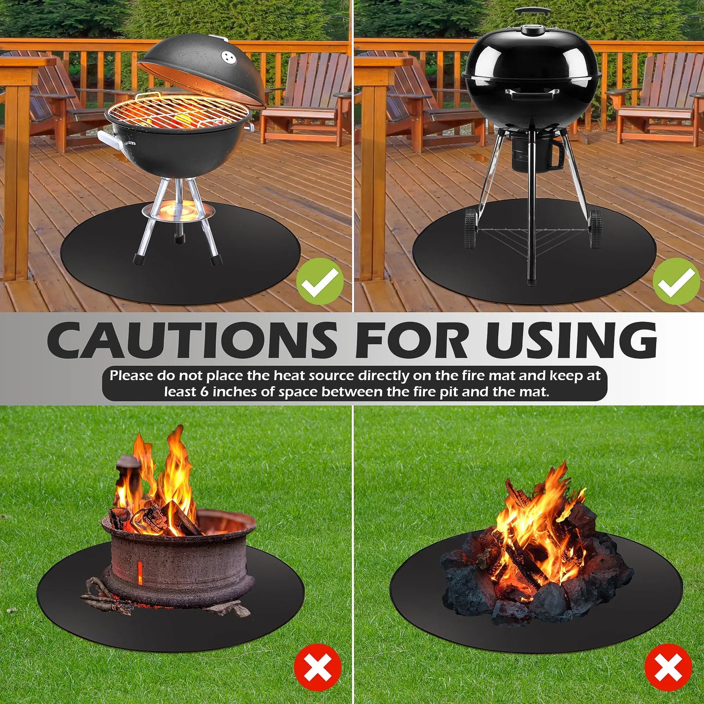 39in Fire Pit Mat for Ranger 3-Layer Fireproof Round Under Grill Mat
