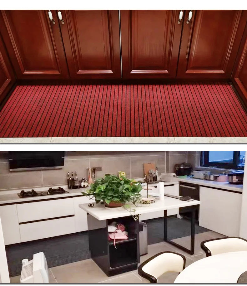 Striped Polyester PVC Doormat, Water-Resistant, Non-Slip, Stain-Resistant, Machine-Made, Outdoor Entrance Mat Easy Clean Durable