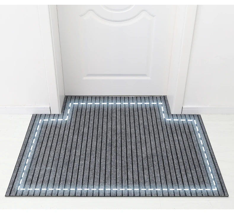 Striped Polyester PVC Doormat, Water-Resistant, Non-Slip, Stain-Resistant, Machine-Made, Outdoor Entrance Mat Easy Clean Durable