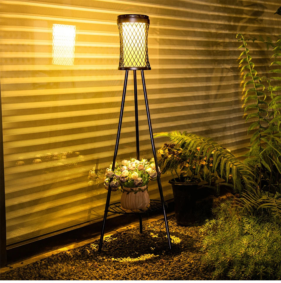 Solar Floor Lights Outdoor with Plant Stands Waterproof Street Lamps Metal Tripod Deck Landscape Lighting for Patio Porch Garden