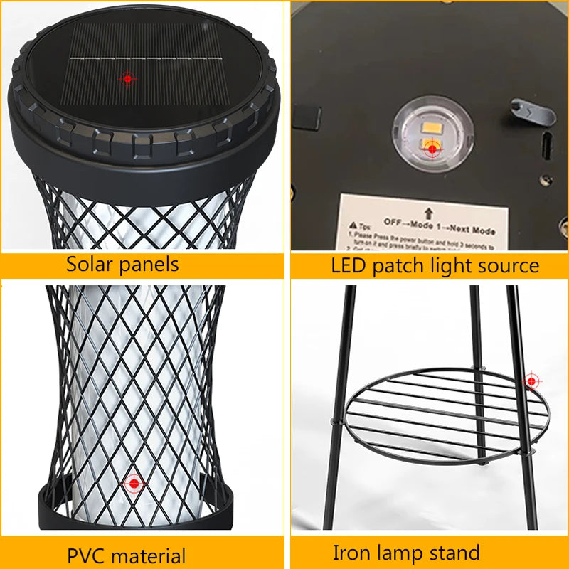 Solar Floor Lights Outdoor with Plant Stands Waterproof Street Lamps Metal Tripod Deck Landscape Lighting for Patio Porch Garden