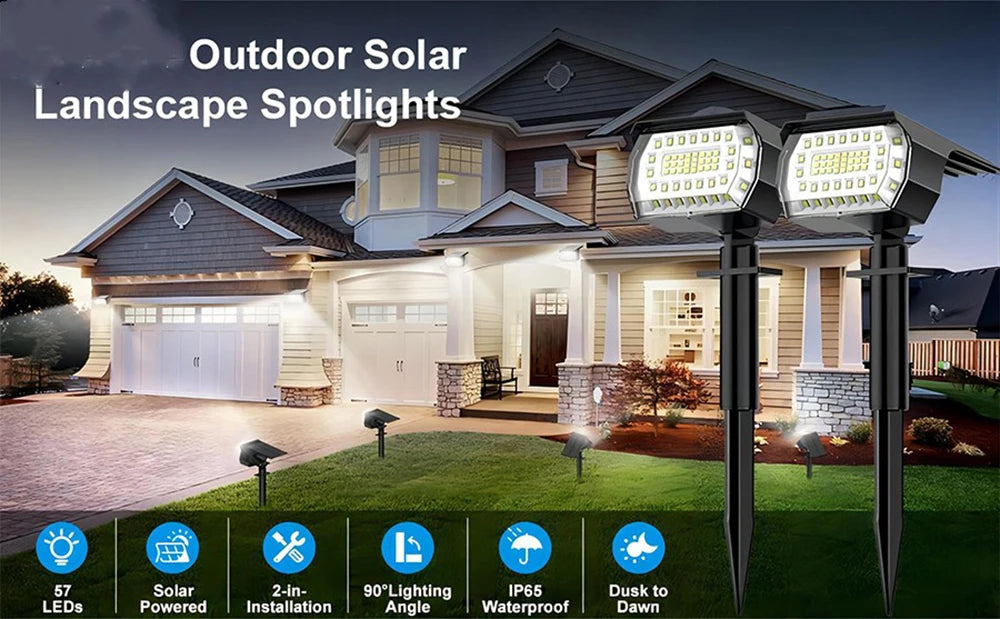 72 LED Solar Spotlights Outdoor Landscape Waterproof 108/136 LEDS Solar Powered Wall Light Auto On/Off for Yard Garden Pathway