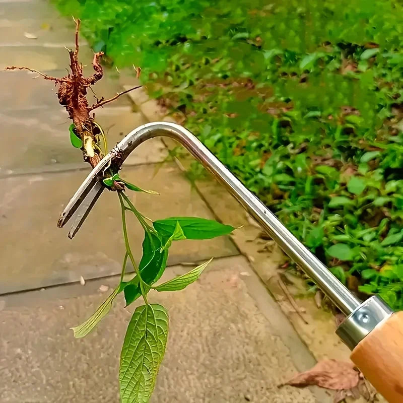 Stainless Steel Wood Handle Garden Weeder Hand Weeding Removal Cutter Puller Tools Multifunction Weeder Transplant Garden Tools