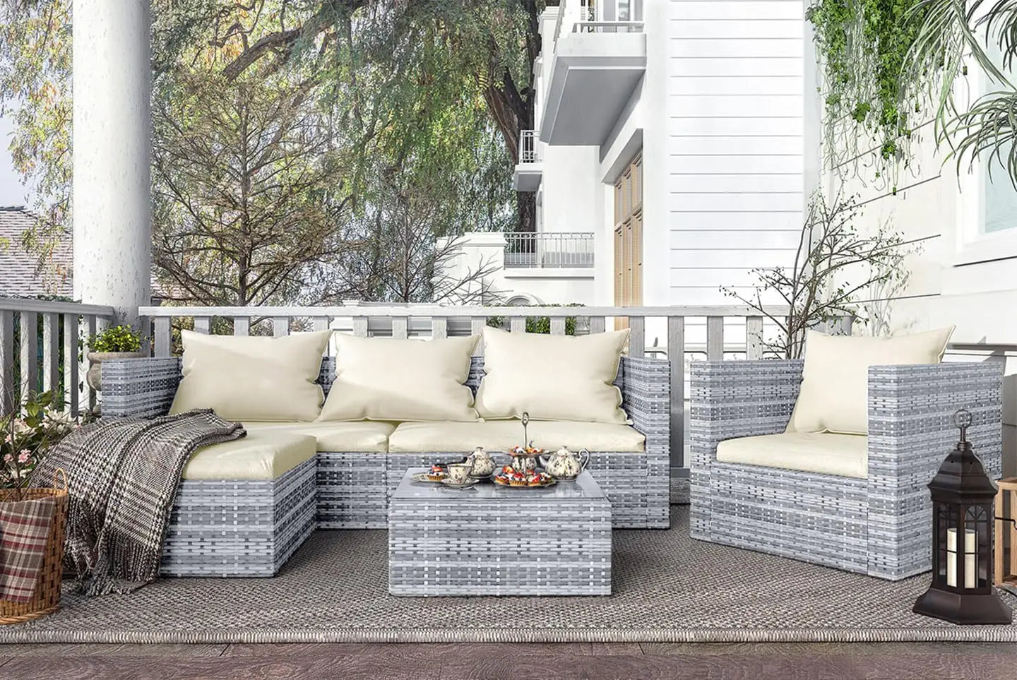 Rattan Garden Furniture Set, 4 piece Patio Rattan furniture sofa Weaving Wicker