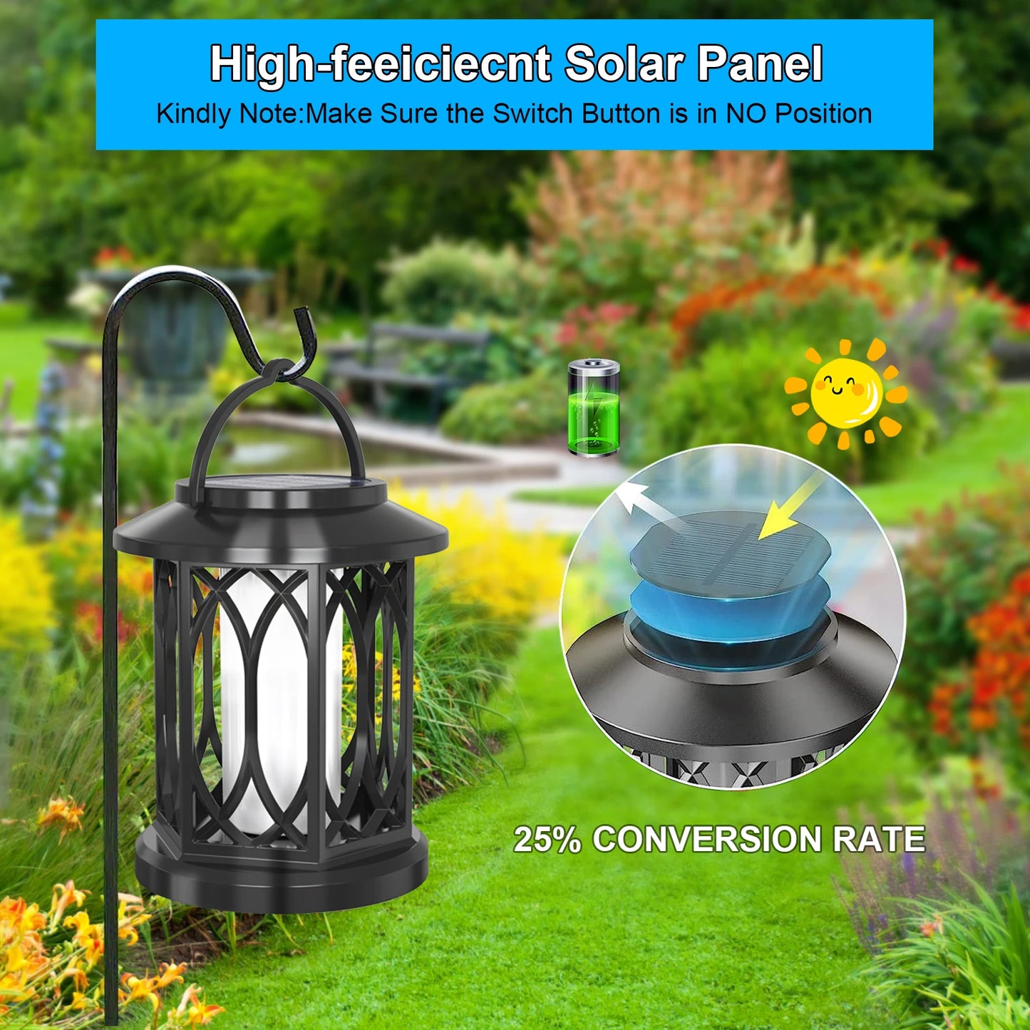 Solar Lantern Outdoor Lights Flickering Flame  Lights Hanging Solar Powered Lights For Garden Patio Deck Yard Pathway