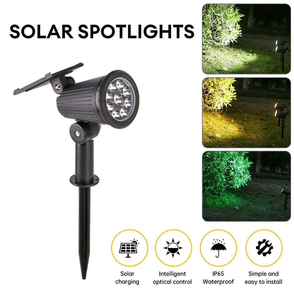 Outdoor Solar Spotlight 9LEDs Brightness Adjustable Spot Lights IP65 Waterproof Solar Spotlight for Garden Patios Porches