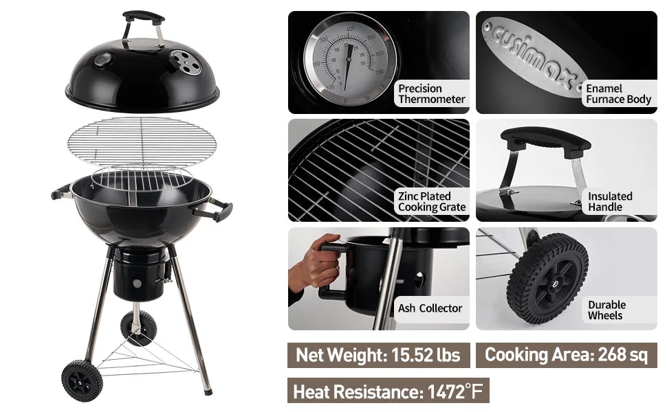 BBQ table Charcoal Grill Portable BBQ Grill Kettle 22.5 inch, Outdoor Grills & Smokers for Patio Backyard Barbecue camping oven