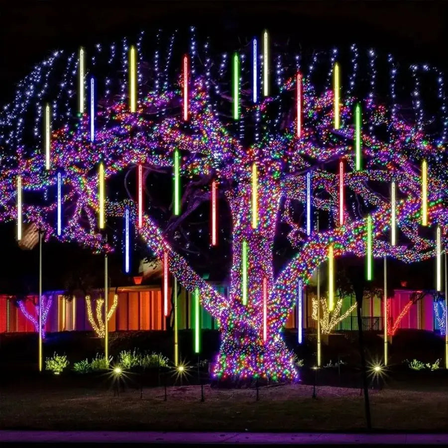 1pc Solar 30cm Meteor Rain String Lights Meteor Shower 8 Tubes 192LEDs,Waterproof Falling Raindrop Fairy Lights