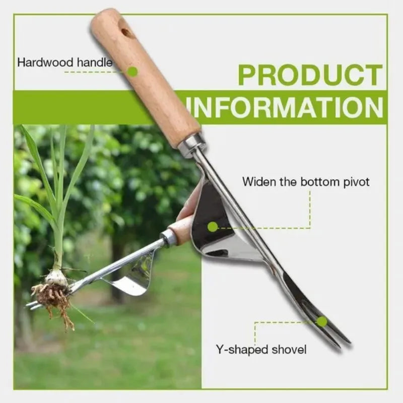Stainless Steel Wood Handle Garden Weeder Hand Weeding Removal Cutter Puller Tools Multifunction Weeder Transplant Garden Tools
