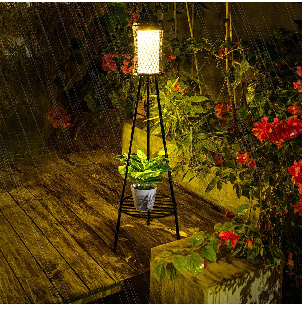 Solar Floor Lights Outdoor with Plant Stands Waterproof Street Lamps Metal Tripod Deck Landscape Lighting for Patio Porch Garden