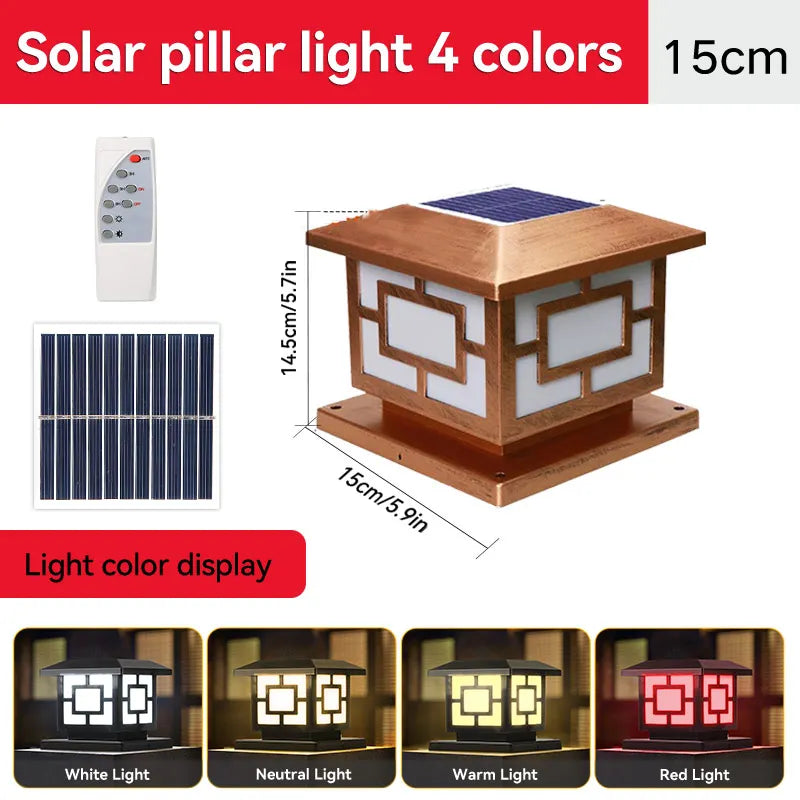 Outdoors LED Solar Lights Waterproof Solar Column Light Classical style Timed with Remote Control LED Light for Garden Patio