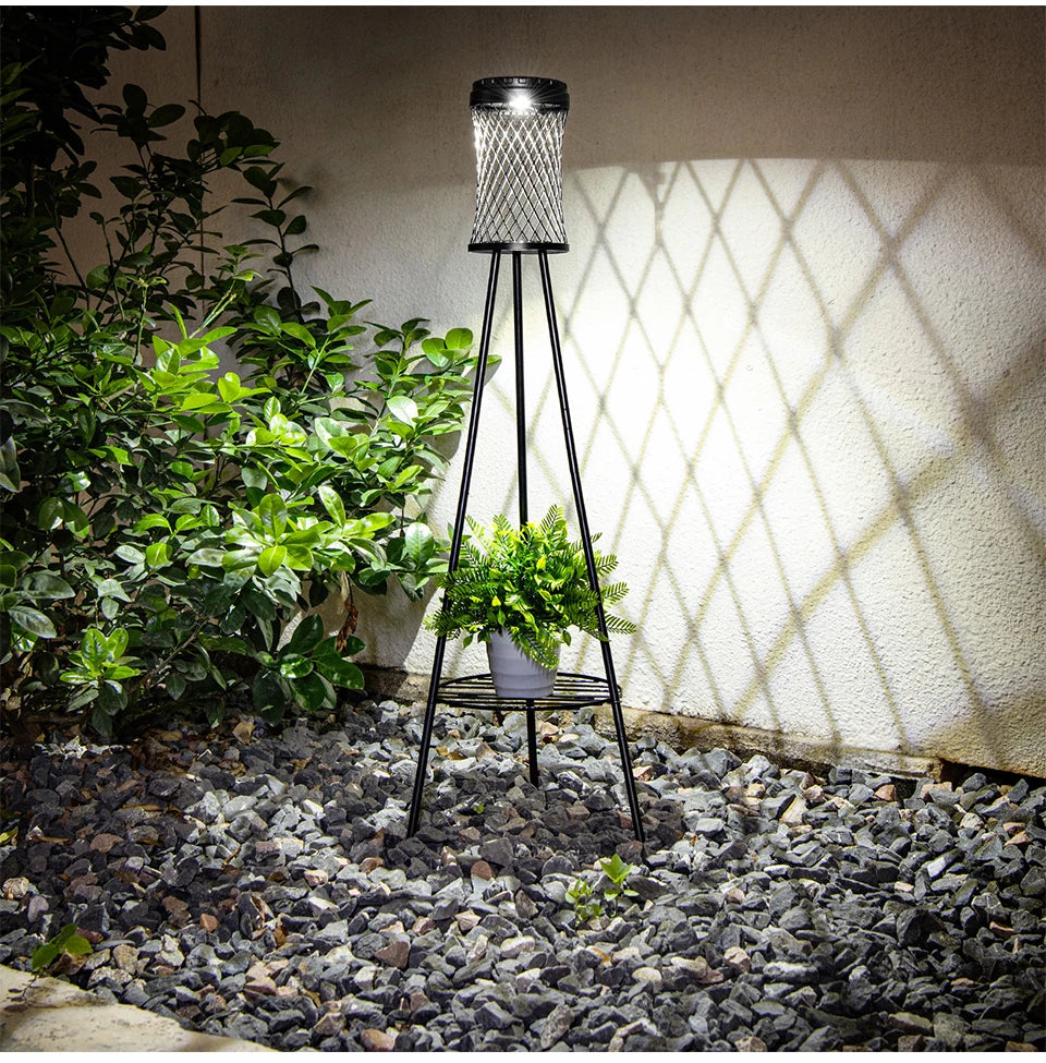 Solar Floor Lights Outdoor with Plant Stands Waterproof Street Lamps Metal Tripod Deck Landscape Lighting for Patio Porch Garden